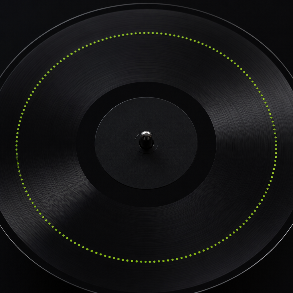 Lime strobe-dot calibration ring on a black lacquer disc