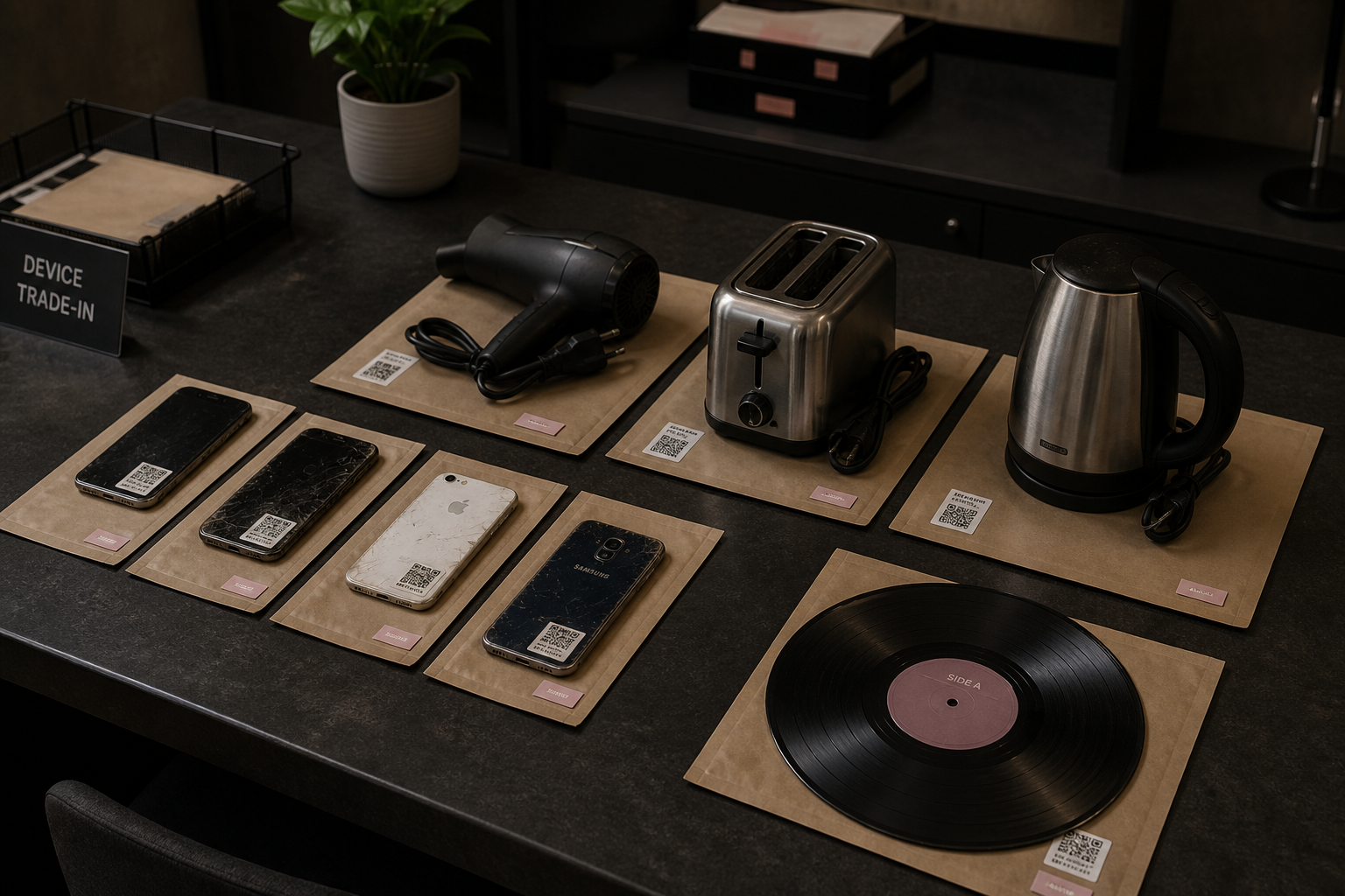 Trade-in devices aligned on kraft sleeves